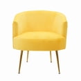 thumbnail image 3 of Modern Upholstered Leisure Velvet Accent Barrel Chair Comfy Club Chair Single Sofa Chair Armchair with Gold Metal Legs for Living Room Bedroom Home Office, Yellow, 3 of 7