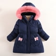 thumbnail image 2 of KAUOD Girls Bow Hooded Puffer Coats Winter Padded Parka Windproof Jackets Kids Toddler Cute Warm Zip up Down Outwear, 2 of 7