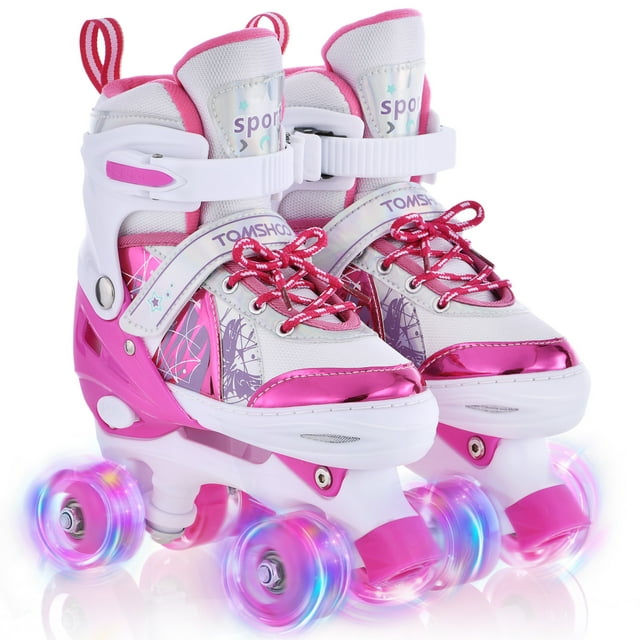 Patins à Roulettes pour Enfants pour Filles et Garçons, 4 Tailles Réglables, Lumineux