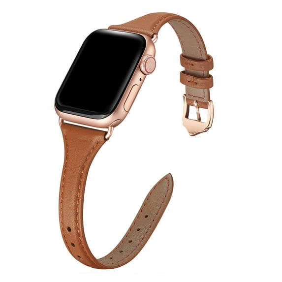 WFEAGL Apple Watch Leather Band Replacement Wristband 42mm 44mm 45mm Brown/Rose Gold