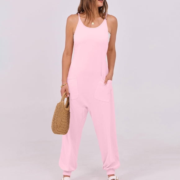 Tidyack,Casual Loose Fit Jumpsuit, Solid Color V-Neck Long Sleeve, Pajama Style with Pockets, Women's Daily Wear, Comfortable Fabric, Streetwear Fashion, Fashion Jumpsuit for Office/Home