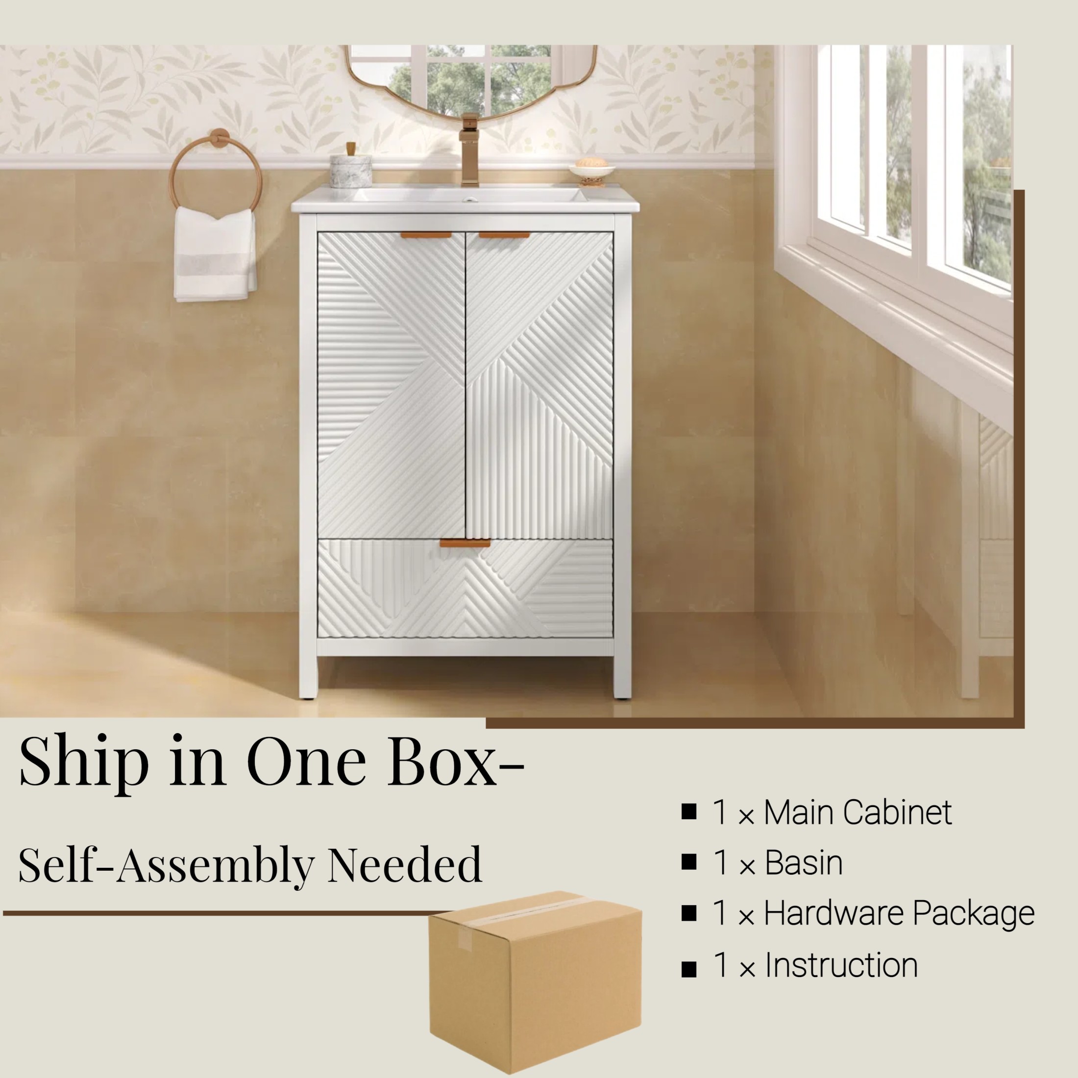 Christopher Knight Home 24" Modern Bathroom Vanity with Sink, Large Storage and Drawer, Soft Close, White
