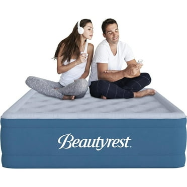 Beautyrest Comfort Plus 18 in. Queen Size Air Mattress with Built In Pump, High Durability Blow Up Mattress for Guests, Camping, Travel - Plush Cooling Topper, 3-Year Pump Warranty