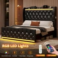 thumbnail image 4 of Amuzer Queen Bed Frame with Tall Headboard, Upholstered Platform Bed Frame with Charging Station and LED Lights, Black, 4 of 7