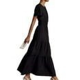 thumbnail image 3 of Women Boho Dresses Smocked Waist Long Dress Pintucked Hem Bodycon Side Pockets V-Neck Vacation Dresses Short Sleeve Flowy Dresses, 3 of 5