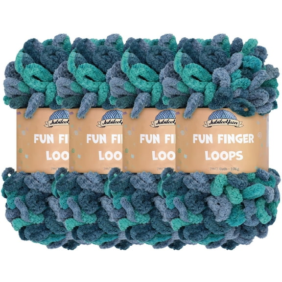 JubileeYarn Fun Finger Loops Yarn - Jumbo Polyester - 100g/Skein - Poseidon - 4 Skeins