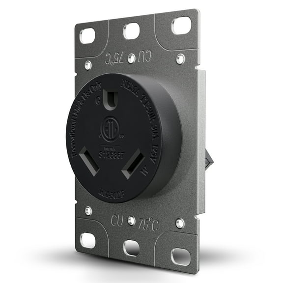 Leisure Cords RV 30 Amp, 125 Volt, NEMA Tt-30R, 2P, 3W Power Receptacle Flush Mounting Receptacle, Straight Blade, Industrial Grade, Grounding, Side Wired, Steel Strap, Black (30-Amp)