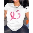 thumbnail image 1 of T-Shirt Graphique Ruban Rose & Papillon de Sensibilisation au Cancer du Sein pour Femmes - Décontracté, Tissu Tricoté Toutes Saisons, Col Rond, Élastique, Confortable, Manches Courtes, Fête des Pères, Fête des Mères, Nouvel An, 1 of 6
