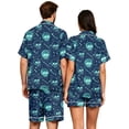 thumbnail image 5 of Couples Matching Pajama Sets 2 Piece Short Sleeve Button Down Pjs Soft Lightweight Breathable Sleepwear for Men Women Halloween Skull Print with Lapel Collar Blue S, 5 of 5