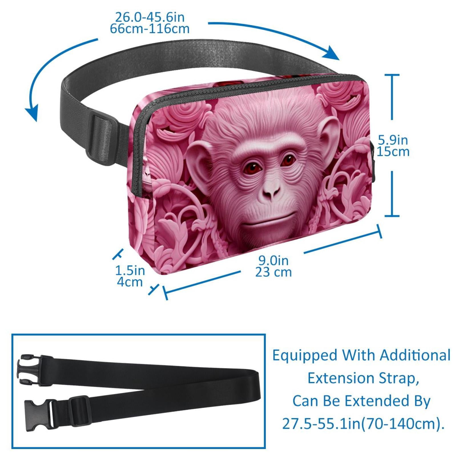 Pink monkey orangutan Running Belt Fanny Packs Waist Packs with Extension Strap Unisex Lightweight Adjustable