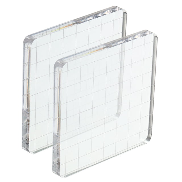 Unique Bargains 3' x 3' Acrylic Stamp Block Clear Stamping Block with Grid Lines Decorative Mounting Blocks Square, 2 Pack