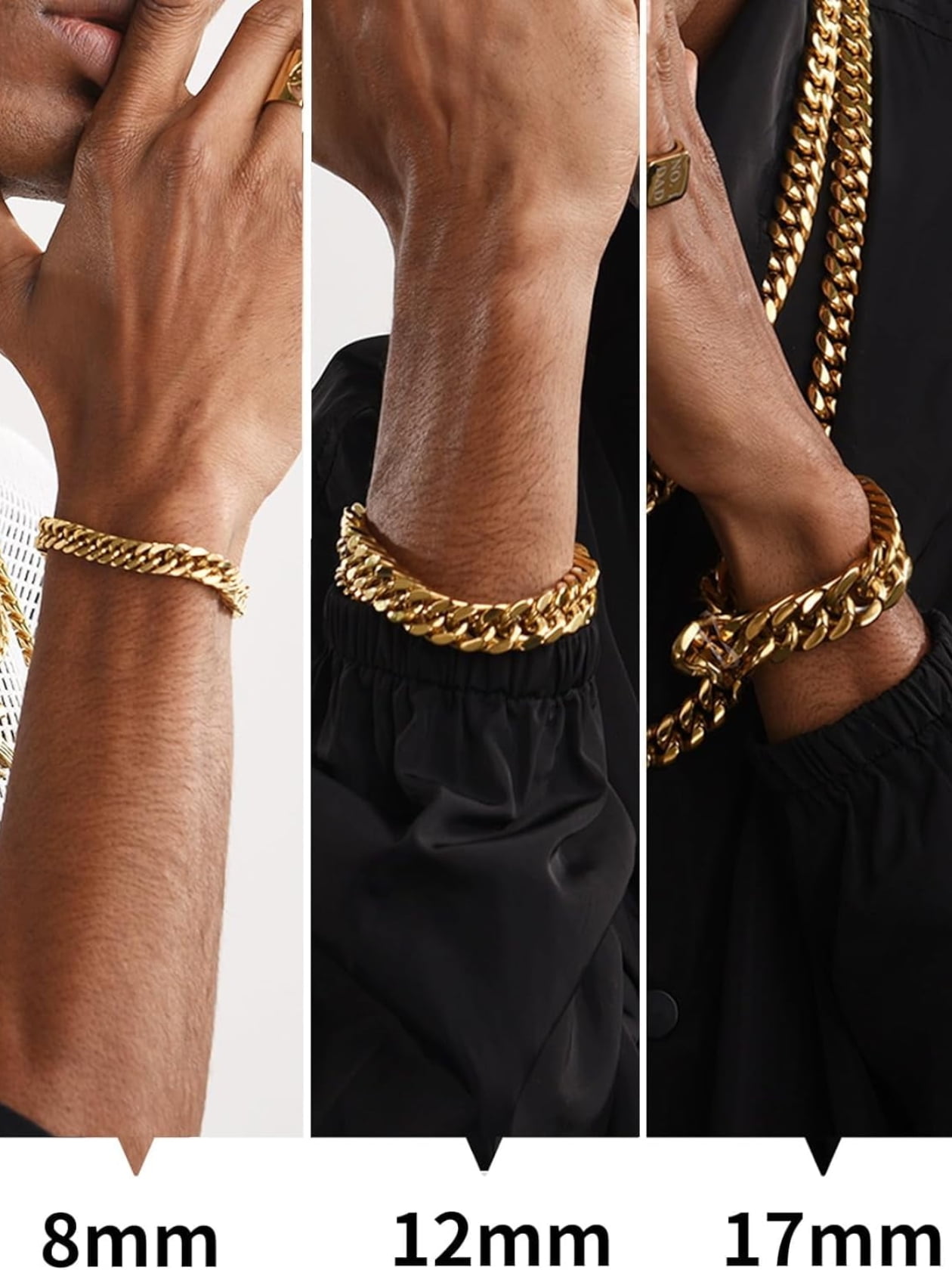 ChainsHouse 14k Gold Plated Cuban Link Bracelet for Men Chunky 8mm/12mm/17mm Width Men's Chain Bracelets Stainless Steel Punk Jewelry Gift