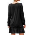 thumbnail image 4 of Vestido con cuello en V Color puro Manga larga Volantes Suelto Vestido casual de mujer para vacaciones Club Fecha Trabajo Vacaciones Negro XL, 4 of 6