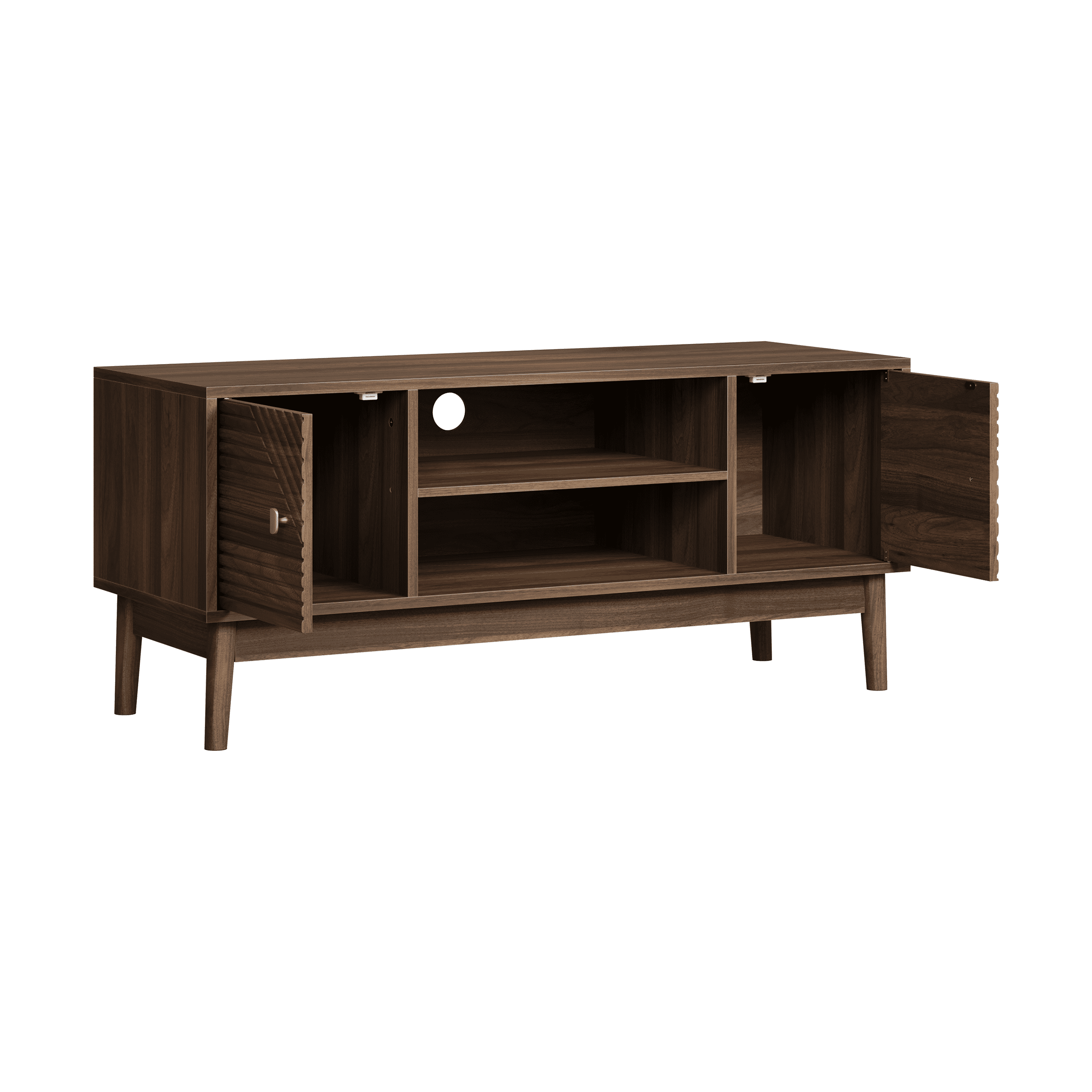 TrumanPick 43.3"TV Stand, Mid-Century Modern for 32/45 inch TV, Farmhouse TV Stand, Entertainment Center with Storage, TV and Media Console for Living Room, Walnut