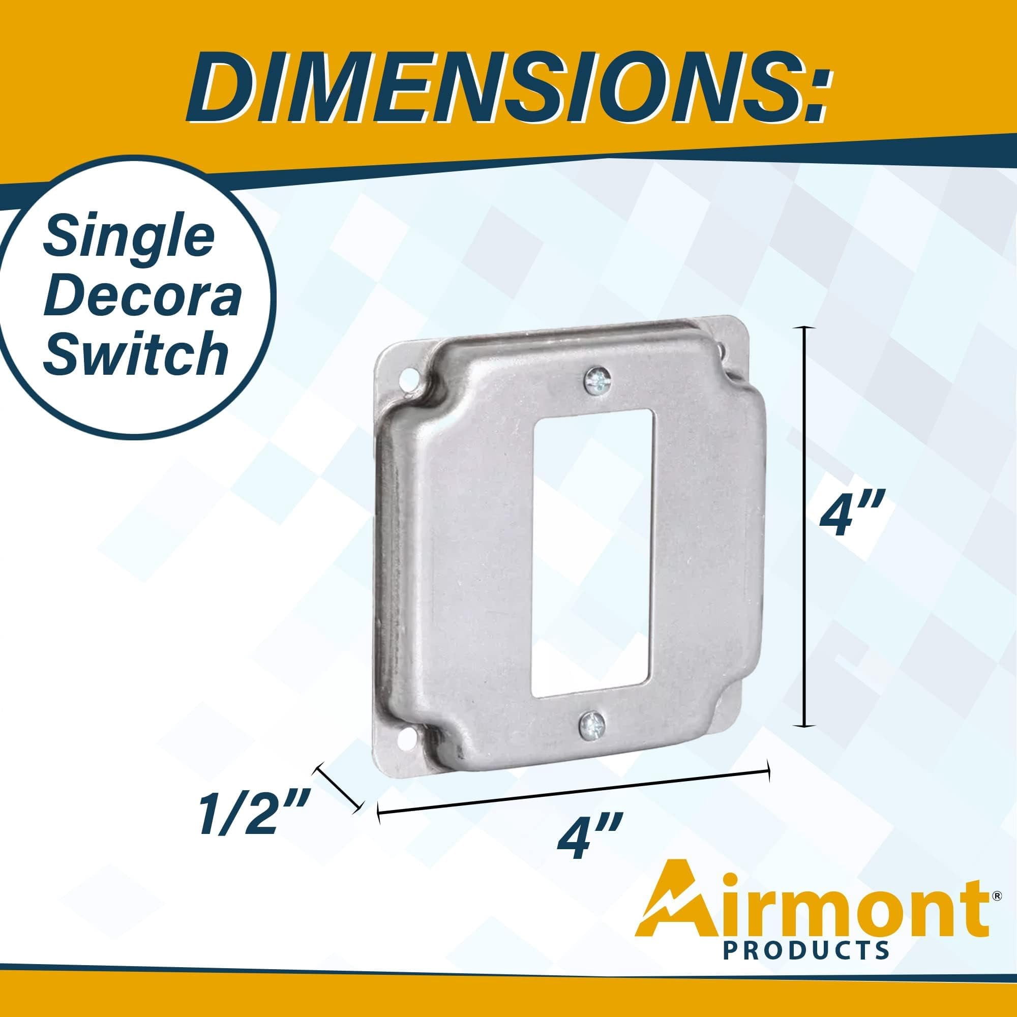 5 Pack Airmont Products 1-Gang Rocker Switch Electrical Box Cover - 4 Inch Square 1/2 Inch Raised Galvanized Steel Cover for Exposed Work - Surface Mount Junction Box Cover for Rocker Switches