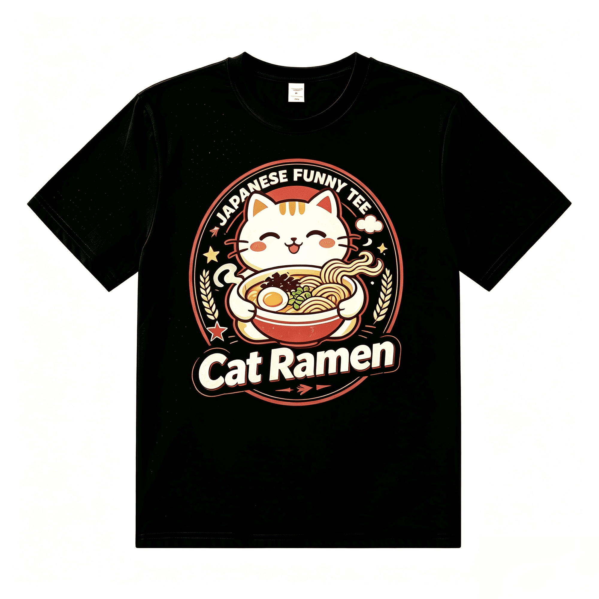 Cat Ramen Japanese Funny Graphic Tees Kawaii Cat Anime Gifts T-Shirt