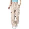 thumbnail image 2 of oiangi Womens Cargo Pants Elastic Waist Hiking Pants Lightweight Adjustable Drawstring Parachute Pants with Multi-Pocket Khaki XL, 2 of 6