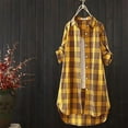 thumbnail image 2 of BiZtdJrK Oversized Plaid Shirts for Women Lightweight Linen High Low Shirt Casual Button Down Lapel Blouses Tops 2024 Fall Long Sleeve Loose Fit Shirt Jacket Back to College Sale Yellow XL, 2 of 4