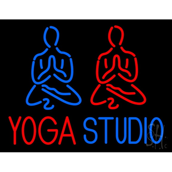 Yoga Studio LED Neon Sign 24 x 31 - inches, Black Square Cut Acrylic Backing, with Dimmer - Bright and Premium built indoor LED Neon Sign for Spa interior decor and storefront.