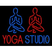 Yoga Studio LED Neon Sign 15 x 19 - inches, Black Square Cut Acrylic Backing, with Dimmer - Bright and Premium built indoor LED Neon Sign for Spa interior decor and storefront.