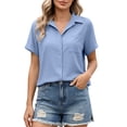 thumbnail image 6 of asjyhkr Shirts for Women Button Down Short Sleeve Quick Drying Office Commute Work Wear Shirts, 6 of 9