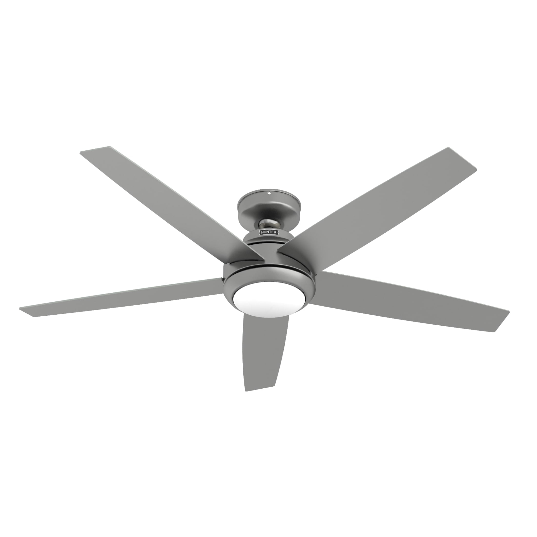 Hunter 52 inch Indoor Ceiling Fan with LED Light and Remote Control - Standard Mount Ceiling Fan, 5 Blades, For Bedroom, Living Room, or Kitchen, Quiet - Zayden 51696, Matte Silver