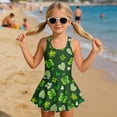 thumbnail image 3 of Xixirimido Green Shamrock Hearts Print Girls One Piece Swimsuit with Skirt Modest Sleeveless Swim Dress Featuring Built-in Shorts & UPF 50+ Sun Protection for St. Patrick's Day, 12-13 Years, 3 of 7