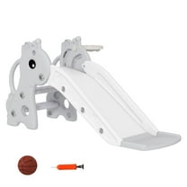Toddler Slide 3-in-1 for Ages 1-3, Freestanding Climber with Basketball Hoop - Giraffe Design, Gray