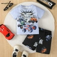 thumbnail image 3 of Boys Summer Clothes Trendy Trucks Print T-shirt Elastic Shorts 2Pcs Casual Outfits Gray, 3 of 9