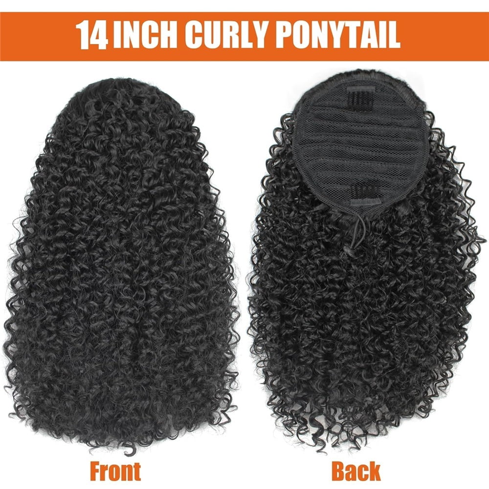 14 Inch Drawstring Ponytail Extension Synthetic Afro Kinky Curly Ponytail Hair Pieces Natural Color for Women