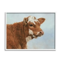 Stupell Industries Brown Dairy Cow Detailed Farm Animal Painting Painting White Framed Art Print Wall Art, Design by David Stribbling