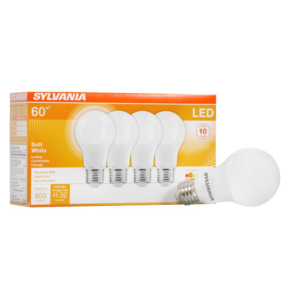 SYLVANIA LED Light Bulb, A19, 8.5W, 2700K, Soft White, 4 Pack Walmart