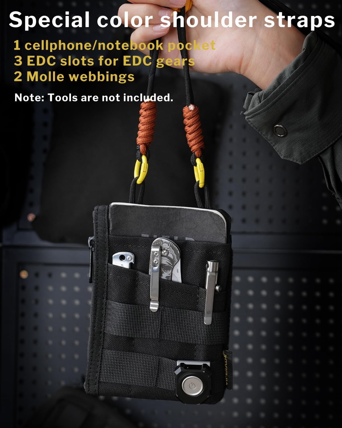VIPERADE EDC Pouch with Strap, 5 Zipper Pockets, Men's Slim EDC Organizer (Black)