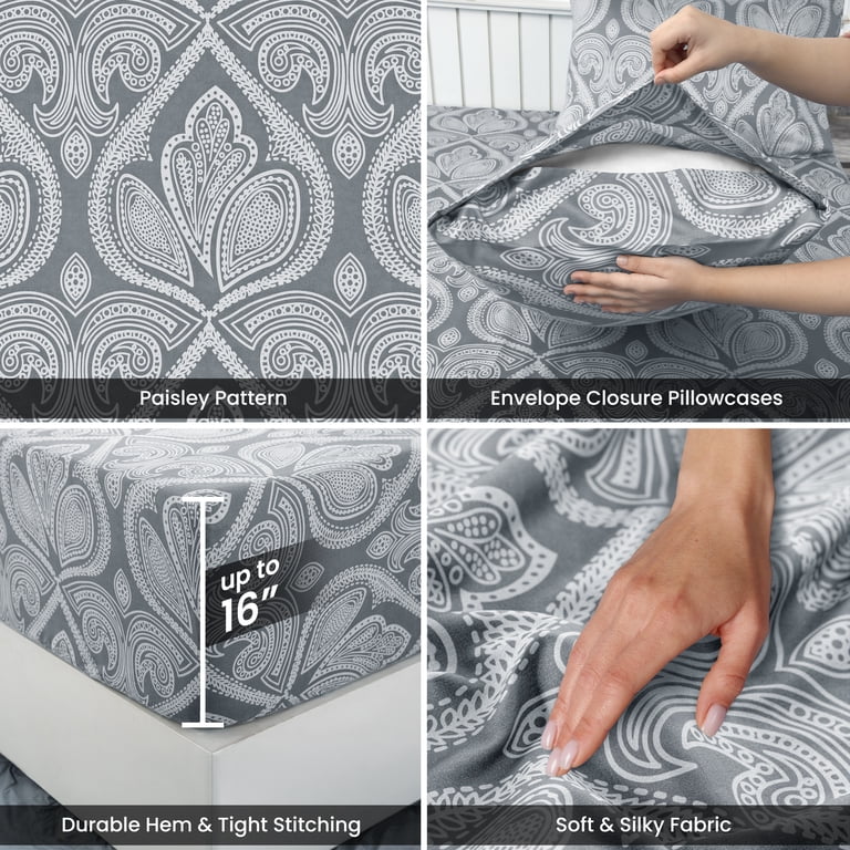 Lux Decor Twin Paisley Microfiber Sheet Set, 4-Piece photo 4
