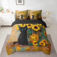 thumbnail image 3 of Manfei Kawaii Pet Kitten 7 Pieces Bedding Comforter Set,Rustic Flower Sunflower Full Bedding Set,Retro Oil Painting Fitted Sheet Flat Sheet For Girls Teens,Luxury Bedroom Decor Reversible, 3 of 9