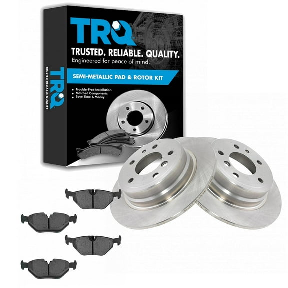 TRQ Rear Brake Pad & Rotor Kit Brake Pads Brake Rotor Semi-Metallic Fits Select 1989-1995 BMW 525i 1993 525iT 1994-1995 530i 1989-1993 535i