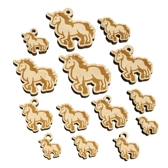Elegant Majestic Mythical Unicorn Wood Mini Charms Shapes DIY Craft Jewelry - No Hole - 16mm (22pcs)