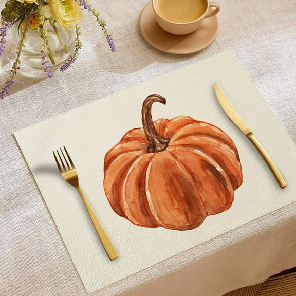 Fall Placemats Set of 4- Autumn Thanksgiving Pumpkins Maple Leaves Table Mats 12"x18" for Kitchen Dining Farmhouse Decor