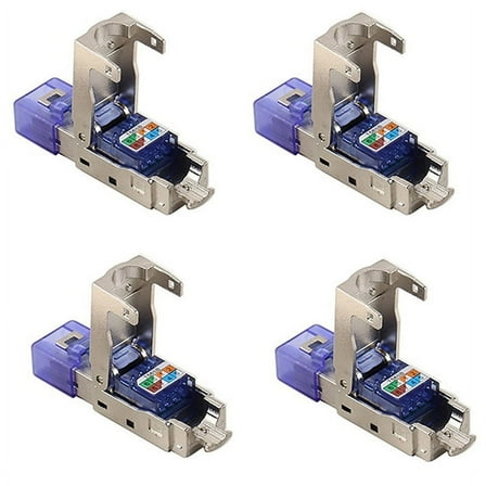 4X CAT8 RJ45 Connector Plug Without Crimping Tool CAT8 40Gbps 50U Zinc Alloy Shielded Network Cable RJ45 Plug (Blue)
