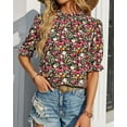 thumbnail image 3 of FreshPretty Women's Summer Boho Shirt Top Ruffle Short Sleeve Frill Trim Mock Neck Floral Solid Casual Blouses Shirts Tops, 3 of 6