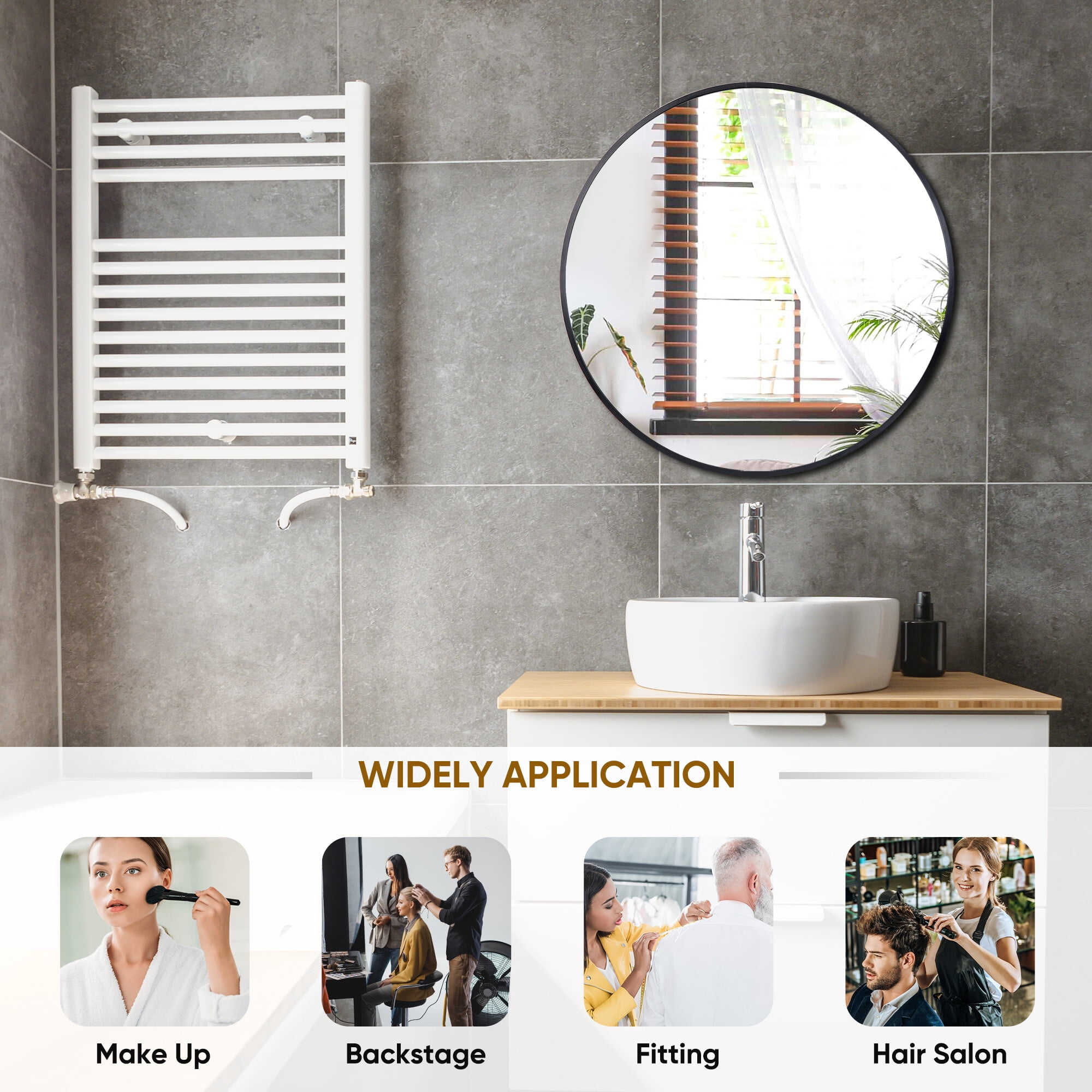 HomGarden 24'' Circle Wall Mirror, Modern Black Framed Round Vanity Mirror Home Décor