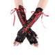 thumbnail image 2 of Xiao Hua Guantes de encaje con cinta larga, mangas huecas de medio dedo, guantes sin dedos, negro/rojo, 2 of 4