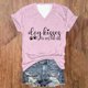 thumbnail image 2 of Camiseta de Manga Corta con Cuello en V Impresa Por la Carta de las Mujeres, 95% Poliéster 5% Spandex Vintage Top Ligero para Diario, Fiesta Y Primavera, 2 of 4