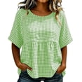 thumbnail image 5 of GUACER Womens Short Sleeve Gingham Tops Casual Round Neck Tiered Peplum Summer Loose Blouses, 5 of 8
