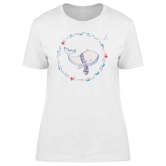 White Whale With A Scarf T-Shirt Women -Image by Shutterstock, Female Small
