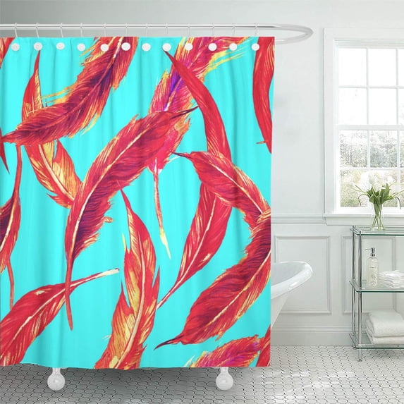 KSADK Colorful Flamingo Watercolor Pink Feathers Bohemian Pattern Blue Allover Aloha Bird Shower Curtain Bath Curtain 66x72 inch