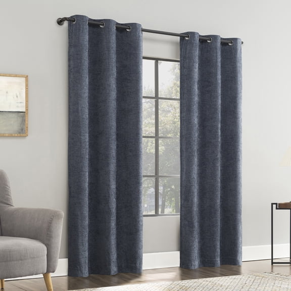 Sun Zero Isidora Velvet Magnetic Closure 100% Blackout Grommet Curtain Panel, 40"W x 84"L, Indigo Blue