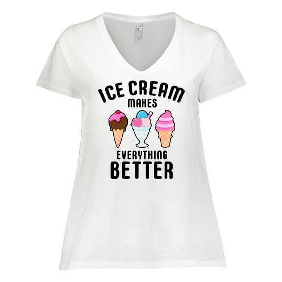 Inktastic Ice Cream Makes Everything Better Women's Plus Size V-Neck T-Shirt