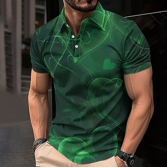 EWASWON Men's Slim Fit Polo Shirt Short Sleeve Emerald Green Abstract Graphic Summer T-Shirt,Multicolor,Size 4XL