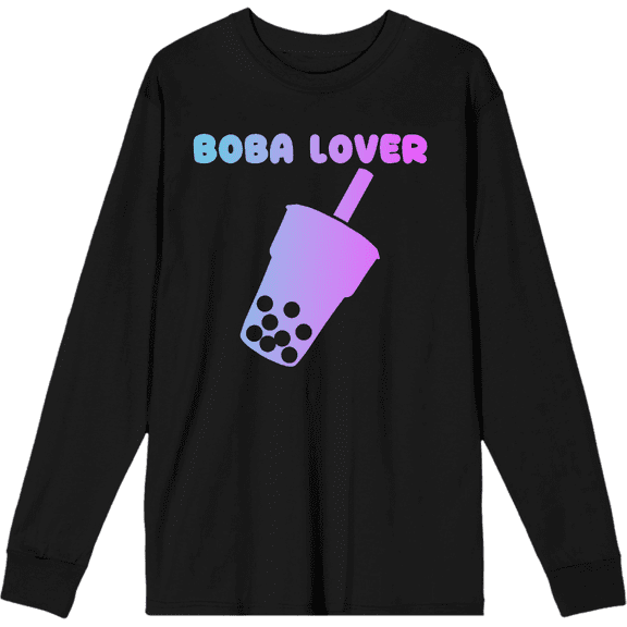 Bobadorable Boba Lover Adult Black Crew Neck Long Sleee Tee-Medium